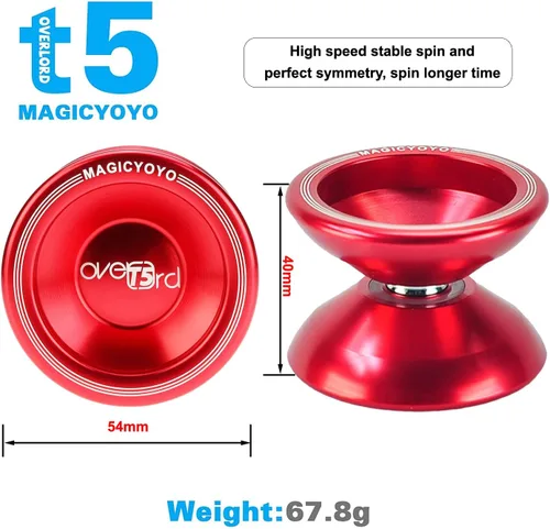 Miniatura 5 de Magicyoyo T5 Overlord Professional Yoyo Yoyo de aleación con 12 cuerdas de yoyo, bolsa de yoyo, guante, regalo de Navidad para niños (rojo)
