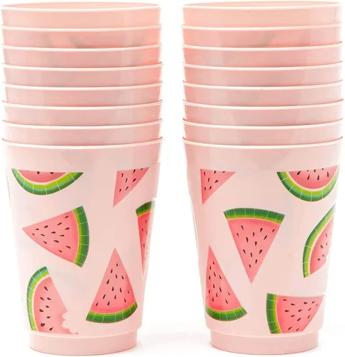 Miniatura 3 de BLUE PANDA Vasos de plástico rosa para fiestas de sandía y decoraciones de sandía (vaso rosa de 16 onzas, paquete de 16)