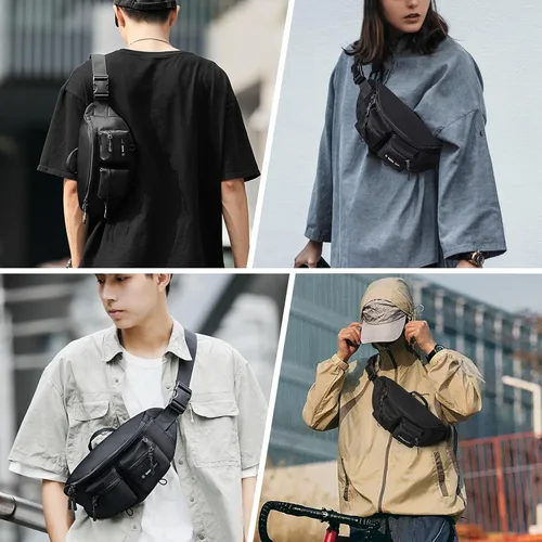 Miniatura 2 de Riñonera para mujeres y hombres, bolsa cruzada con 6 bolsillos con cremallera, correa ajustable, cangureras negras, bolsa para hombres, viajes al