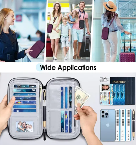 Miniatura 6 de BKNOOU Soporte para pasaporte familiar, organizador de documentos de viaje con correa cruzada para muñeca, cartera impermeable para pasaporte