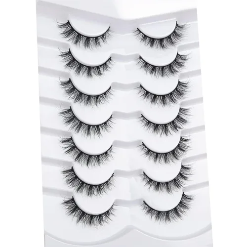 Miniatura 412 de Pooplunch - Pestañas postizas finas de visón sintético, estilo ojo de gato, naturales, cruzadas, tipo racimo, efecto 8D de volumen, tiras