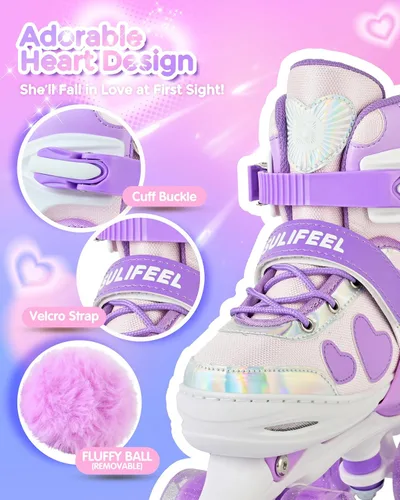 Miniatura 4 de SULIFEEL - Patines ajustables de estilo tie-dye arcoíris para niñas y niños de 3 a 5 años, 5 a 8 años, 6 a 12 años, rosa y morado, con luces
