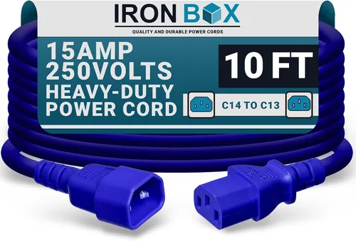 Miniatura 44 de IronBox Electric - Cable de Alimentación C14 a C13 de Servicio Pesado, 15A, 250V, Cable de Extensión para Computadora 14/3 AWG - Cables