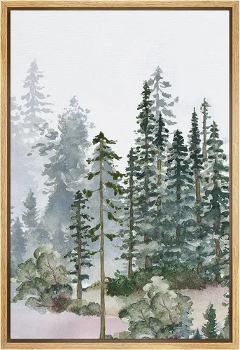 Miniatura 15 de SIGNWIN Lienzo enmarcado para pared, diseño de planta de bosque de montaña verde pastel, naturaleza, ilustraciones de área silvestre, arte moderno