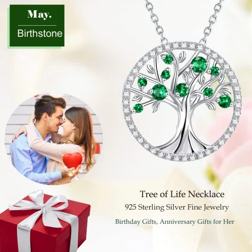 Miniatura 2 de ELDA & CO. Collar de árbol de la vida para mujer, plata de ley 925 con piedras natales de febrero de marzo de abril, joyería de aguamarina, regalos