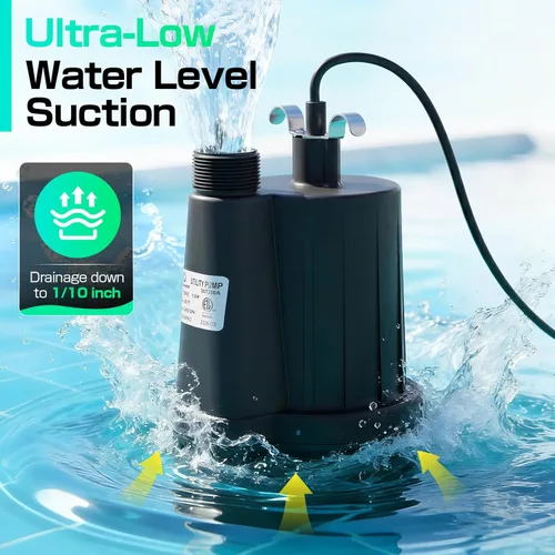 Miniatura 2 de D-HONOR - Bomba de sumidero sumergible para uso general, bomba de agua 1/3 HP 2400 GPH termoplástica eléctrica portátil de transferencia