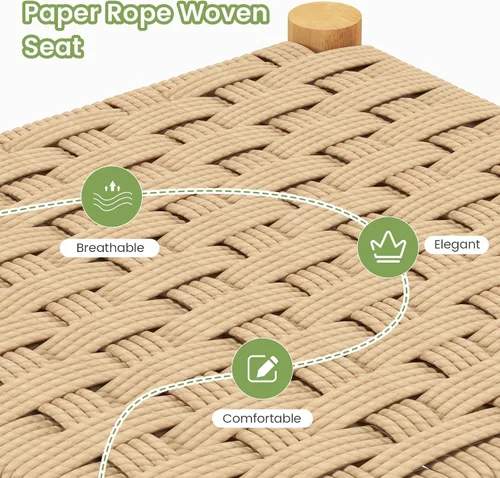 Miniatura 6 de Giantex Juego de 2 taburetes de madera, sillas bohemias sin espalda de 18 pulgadas de alto con patas de madera de goma, carga máxima de 330 libras