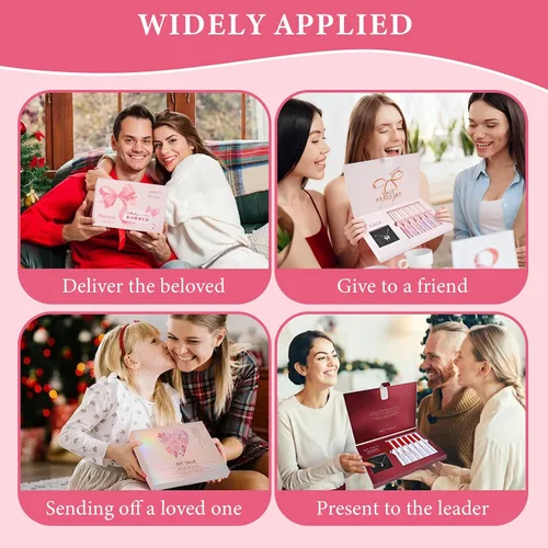 Miniatura 8 de Regalo de Navidad para mujer, juego de 7 cajas de regalo que incluye lápiz labial mate de terciopelo rojo y collar, fácil de combinar con diferentes