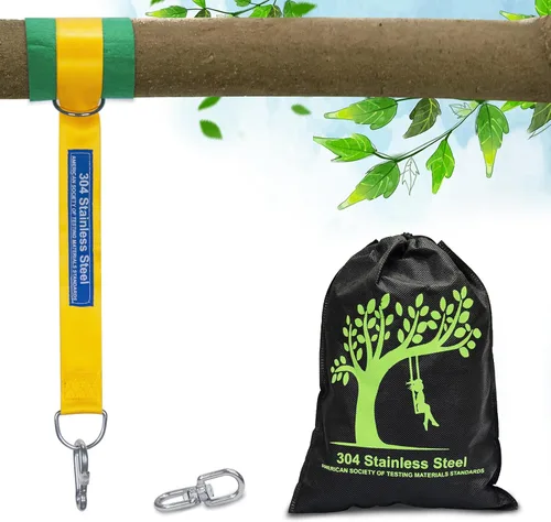 Miniatura 9 de Kit de correas de columpio para árbol seguro con dos mosquetones de aleación, resistencia a la rotura de 2,200 libras, instalación fácil y rápida