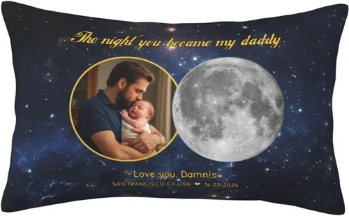Miniatura 13 de Custom The Day You Became Our Mom Pillow Cover, Personalized Family Birth Moon Phase Pillowcases with Name Birthdate Gift for Mom Dad Father's Day