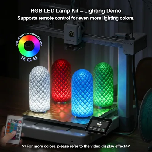 Miniatura 3 de 1 pieza de kit de lámpara LED RGB con control remoto 001, función de memoria de fallo de energía para impresoras 3D Bambu Lab Multicolor Makerworld