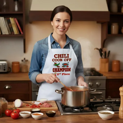 Miniatura 3 de Delantales con peto blanco Second Place Chili Cook Off Champion, Blanco