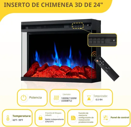 Miniatura 5 de Soporte de TV con chimenea de 59 pulgadas, mesa de consola central de entretenimiento de vidrio de 3 caras para televisores de hasta 65 pulgadas