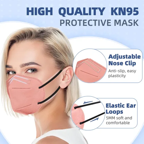 Miniatura 6 de FENFEN Mascarillas KN95 para adultos, paquete de 50 mascarillas KN95 desechables de 10 colores, 5 capas transpirables envueltas individualmente