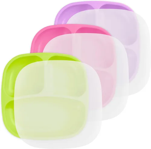 Miniatura 20 de Re-Play Platos para niños pequeños con divisores, 3 compartimentos de pared profunda, platos divididos para niños con 3 tapas, aptos