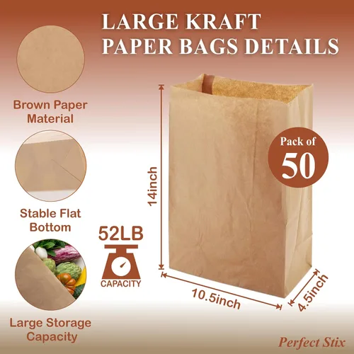 Miniatura 2 de Perfect Stix Bolsas de compras de papel kraft marrón de 52 libras, paquete de 50