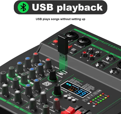 Miniatura 5 de MW-4 Consola de sonido portátil profesional de 4 canales Bluetooth 5.0 Tarjeta de sonido USB 99 sonidos de audio DJ Karaoke en vivo Grabación