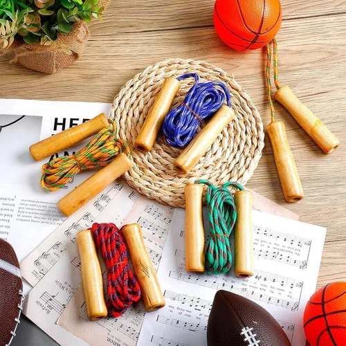 Miniatura 2 de Aoriher Cuerdas de saltar para niños ajustables de algodón de 7 pies con mango de madera para estudiantes, fitness, ejercicio al aire libre