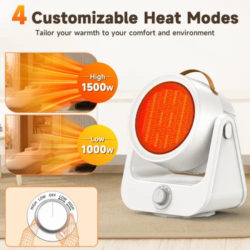 Miniatura 5 de Calentador eléctrico de garaje de cerámica PTC de 1500W, calefacción 1S de 250 pies cuadrados, oscilación 3D vertical y horizontal de 100° y 4