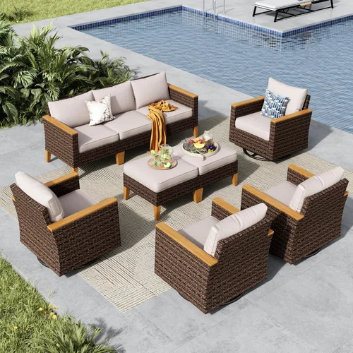 Miniatura 45 de MFSTUDIO Juego de 2 muebles de ratán para patio, sofá biplaza de mimbre para exteriores, juego de conversación para jardín, piscina, patio trasero