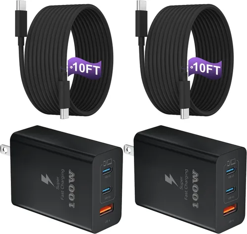 Cargador de teléfono USB C súper rápido de 100 W, 65 W GaN tipo C, bloque de carga rápida con cable de carga USB C de 10 pies para Samsung Galaxy