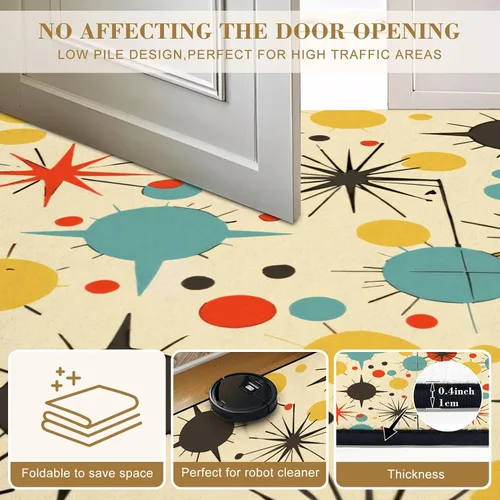 Miniatura 6 de Alfombras bohemias de 32 x 48 pulgadas, de mediados de siglo, años cincuenta, colores retro atómicos, sin costuras, lavable, alfombra de pelo bajo