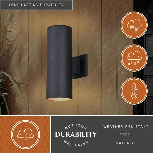 Miniatura 4 de VAXCEL Chiasso - Lámpara moderna para porche al aire libre, 5 pulgadas de ancho x 14.25 pulgadas de alto, aplique de pared cilíndrica negra con 2