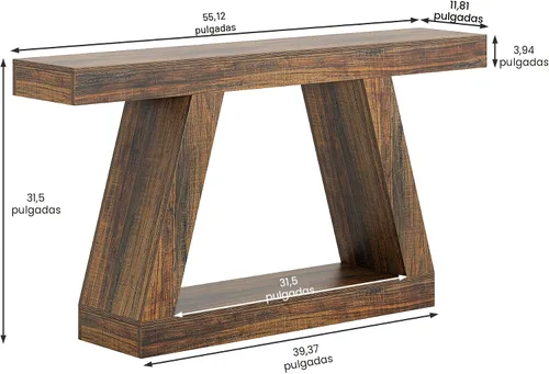 Miniatura 2 de Tribesigns Mesa consola de granja, mesa de sofá rústica de 55 pulgadas con almacenamiento, mesa de entrada de madera industrial para pasillo, sala