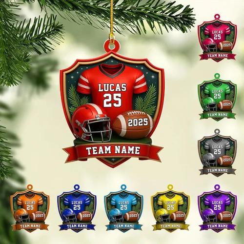 Miniatura 27 de Adornos de fútbol personalizados, hombreras y casco, adorno de Navidad, regalo de jugador estadounidense, regalo para niños y niñas, decoración