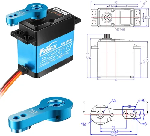 Miniatura 2 de FEETECH Servomotor de 77.2 lbs 7.4 V de alto voltaje impermeable de alto par RC servo servo de metal completo servo digital, caja de aluminio