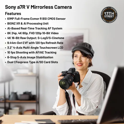 Miniatura 3 de Sony a7R V Cámara sin espejo (negro) - Cámara digital de marco completo de 61 MP con baterías y kit de cargador doble, kit de software Corel