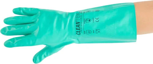 Miniatura 11 de Restaurantware Guantes de limpieza verdes, 10 pares de guantes de nitrilo de 15 mil de grosor, pequeños y resistentes con puño largo, forro