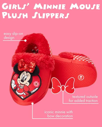 Miniatura 2 de Disney Girls' Minnie Mouse Slippers - Plush Fuzzy Slippers, Non-Skid Sole (ToddlerLittle GirlBig Girl)