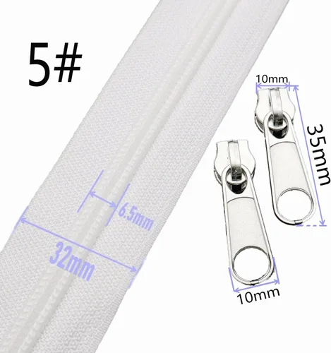Miniatura 2 de Leekayer The Yard - Cremalleras de bobina de nailon blanco #5 a granel de 10 yardas con 25 deslizadores plateados para costura DIY bolsa