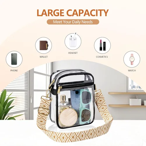 Miniatura 5 de Bolsa transparente para eventos de estadio, bolso transparente con correa extraíble, bolsa de mensajero para conciertos, trabajo, deportes y fiestas