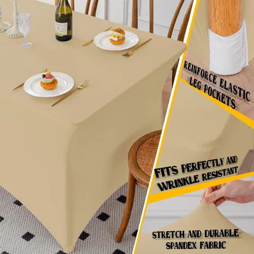 Miniatura 45 de Famstar Paño de Mesa Negro de 4 Pies de Elastano, Paño de Mesa Ajustado para Mesas Rectangulares, Fundas Elásticas Lavables Sin Arrugas