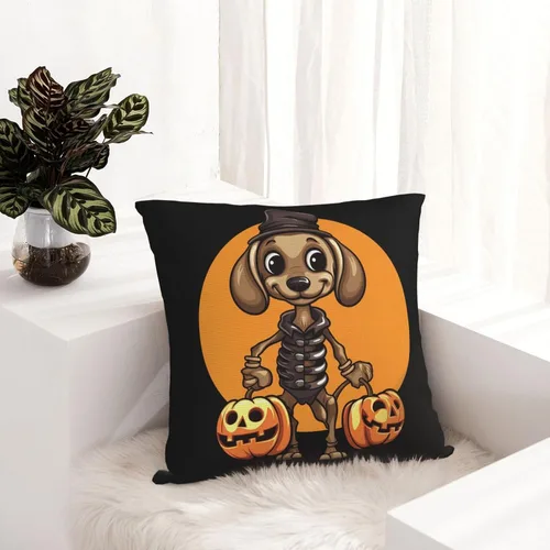 Miniatura 8 de Happy Halloween - Fundas de almohada de perro salchicha de esqueleto de perro salchicha de 22 x 22 pulgadas, funda de cojín para interiores