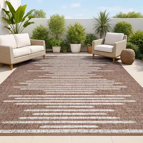 Miniatura 25 de JONATHAN Y Alfombra geométrica a rayas para interiores y exteriores, 2 x 8 pulgadas, color beige/marrón, zolak bereber para patio trasero, patio