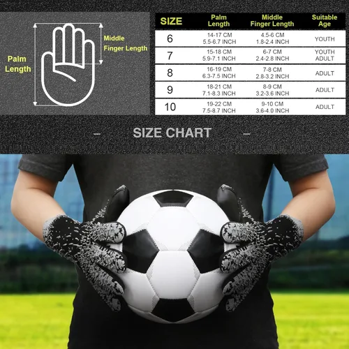 Miniatura 6 de Guantes de Portero de Fútbol, Guantes de Portero de Fútbol con Agarre Definitivo con Tallas 6/7/8/9/10, Agarre Fuerte, Fútbol Americano para Negro