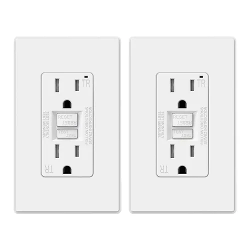 ELEGRP Toma GFCI de 15 amperios, toma eléctrica GFI de autoprueba con diseño más delgado, receptáculo GFCI resistente a manipulaciones TR, Blanco