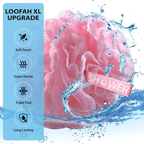 Miniatura 3 de SHOWER BOUQUET Juego de esponja de baño de esponja de baño azul+rosa/ 2 pliegues en 1/ Puf grande de 2.12 oz paquete de 4 unidades Body Luffa
