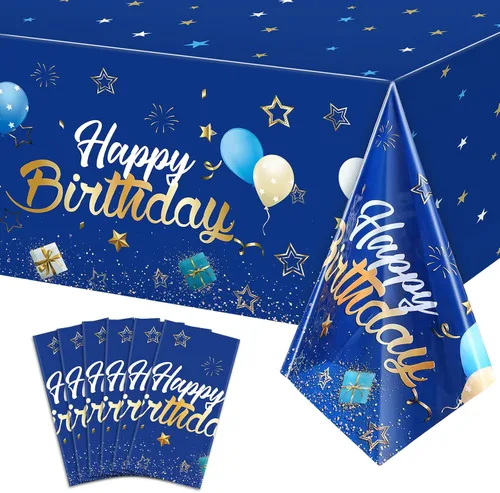 Miniatura 11 de Tegeme Suministros de Fiesta Azul Marino Manteles de Feliz Cumpleaños con Estrellas Confeti Estrellado Cubiertas de Mesa para Niños Niñas Baby Azul
