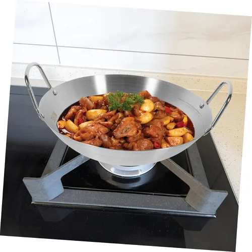 Miniatura 5 de DECHOUS Wok de camping antiadherente de acero inoxidable, 11 pulgadas de diámetro, doble mango, diseño de fondo redondo que atrapa el calor
