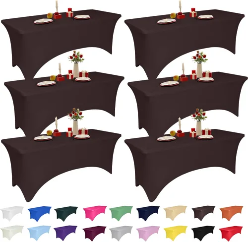 Miniatura 26 de Paquete de 2 manteles de elastano negro de 6 pies para mesas rectangulares, ajustado y elástico, lavable, resistente a las arrugas, perfecto