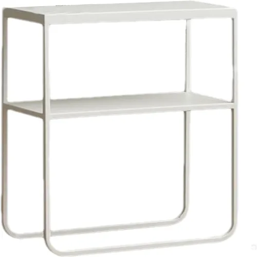 Miniatura 9 de Mesa auxiliar de metal para sofá cuadrado, estante de almacenamiento de doble capa, mesitas de noche movibles modernas, mesa auxiliar