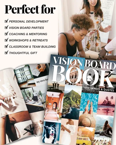 Miniatura 6 de Libro de tablero de visión para mujeres - Más de 1000 imágenes diversas, citas, ejercicios de autodescubrimiento Kit completo de suministros