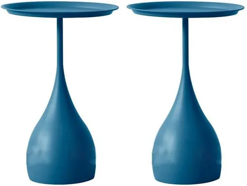 Miniatura 17 de Mesa auxiliar de café, mesa redonda de metal de estilo moderno de mediados de siglo con base de pedestal para sala de estar, juego de 1 color blanco