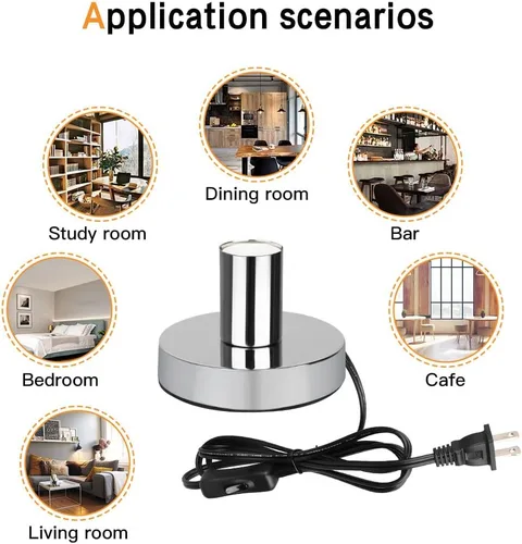 Miniatura 6 de Base de lámpara de mesa industrial Helunsi, base de lámpara E26 E27 plateada sin pantalla, base de lámpara de escritorio corta expuesta, soporte