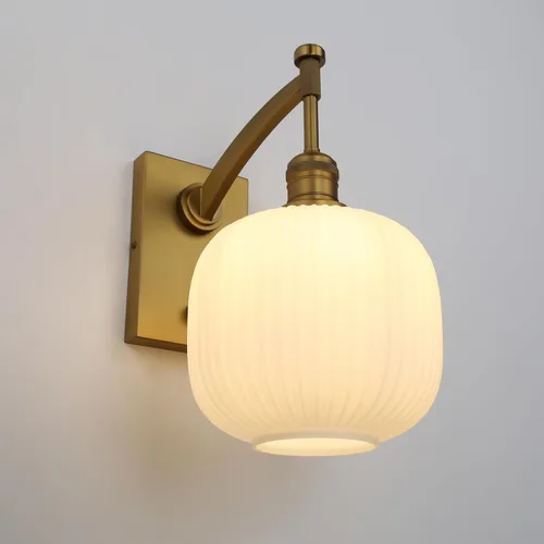 Miniatura 8 de Pathson Milk White Glass Wall Sconce with Switch, Hardwired Wall Vanity Light, Mid-Century Vintage Wall Lamp Fixture or Living Room Farmhouse Brass