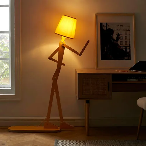 Miniatura 5 de Lámpara de pie mini de madera genial para sala de estar, dormitorio, mesita de noche - Luz decorativa de esquina para oficina, lámpara de lectura